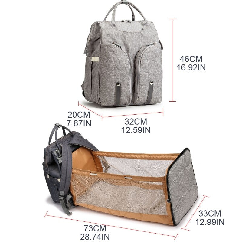 Baby Nappy Changing Bag – Portable Diaper Backpack with Folding Crib