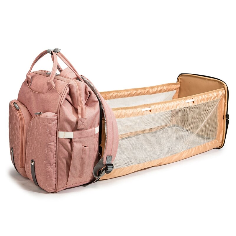 Baby Nappy Changing Bag – Portable Diaper Backpack with Folding Crib