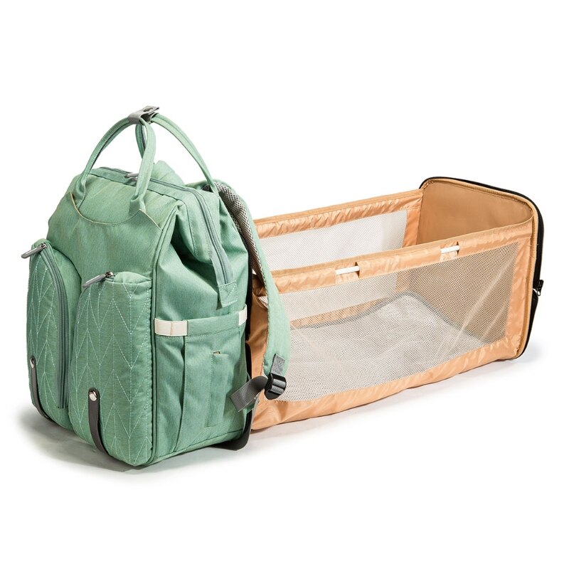 Baby Nappy Changing Bag – Portable Diaper Backpack with Folding Crib