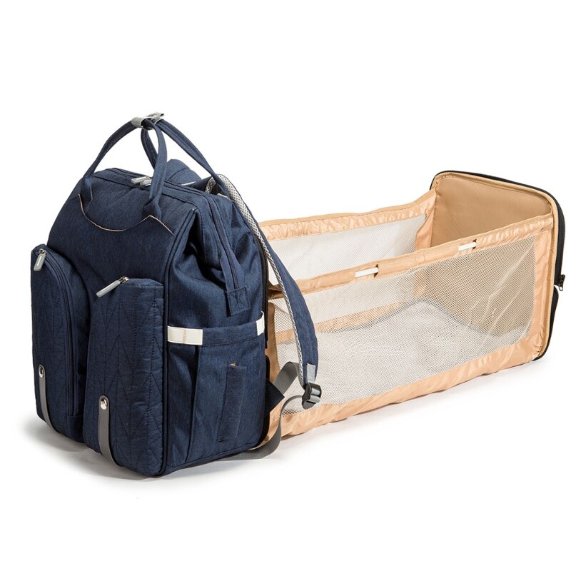 Baby Nappy Changing Bag – Portable Diaper Backpack with Folding Crib