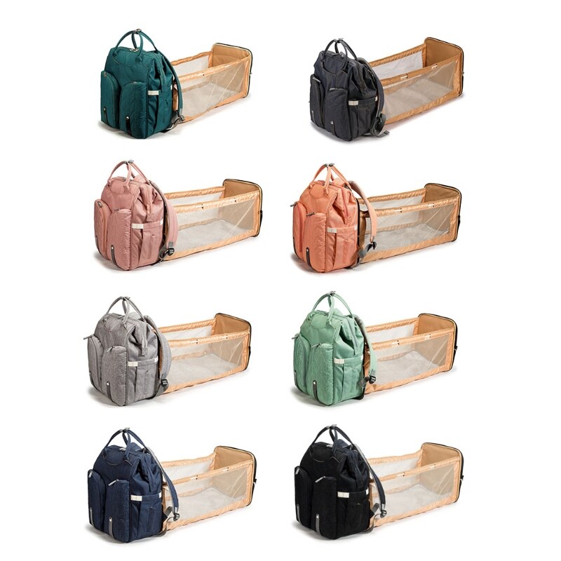 Baby Nappy Changing Bag – Portable Diaper Backpack with Folding Crib