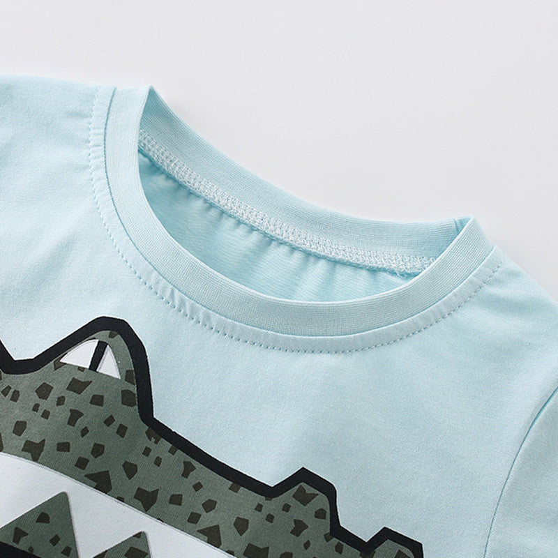 Summer Kids Cartoon Crocodile T-Shirt & Shorts Set – Boys’ Casual Outfit