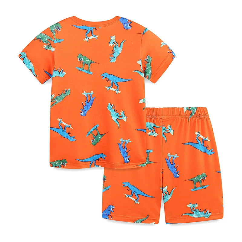 Summer Baby Kids Cartoon Dinosaurs Pattern T-shirt and Shorts Casual Clothing Set for Boys