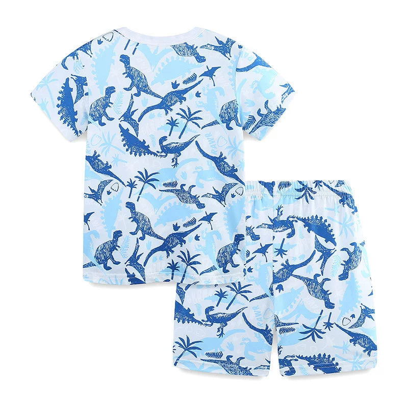 Summer Kids Blue Dinosaur T-Shirt & Shorts Set – Boys’ Casual Outfit