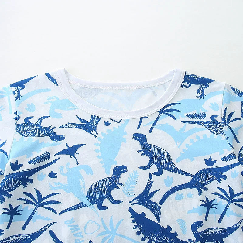 Summer Kids Blue Dinosaur T-Shirt & Shorts Set – Boys’ Casual Outfit