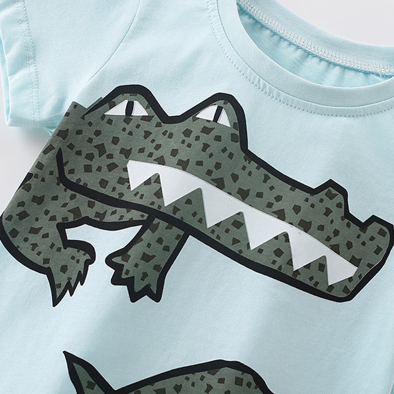 Summer Kids Cartoon Crocodile T-Shirt & Shorts Set – Boys’ Casual Outfit