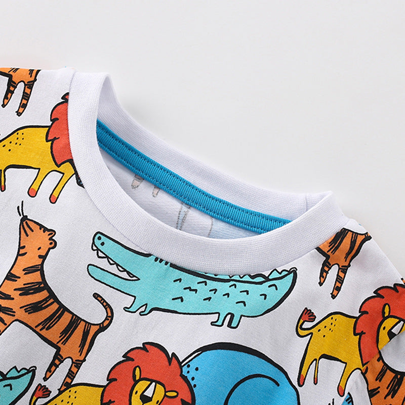 Summer Kids Cartoon Lion & Elephant T-Shirt & Shorts Set – Boys’ Casual Outfit