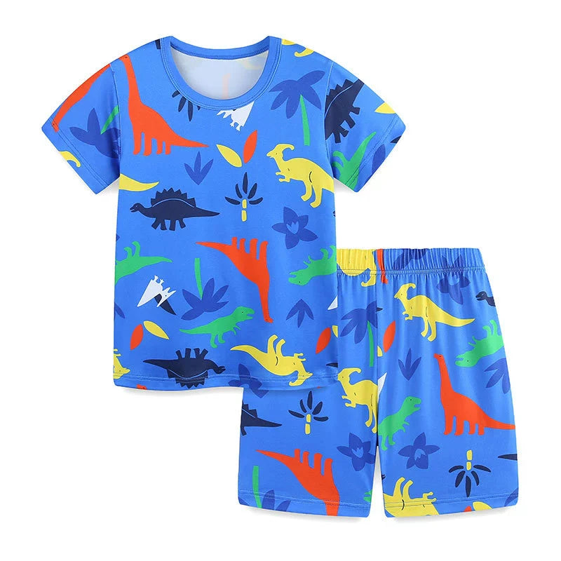 Summer Kids Colorful Dinosaur T-Shirt & Shorts Set – Boys’ Casual Outfit
