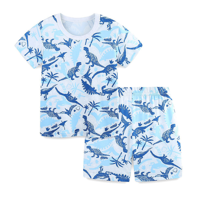 Summer Kids Blue Dinosaur T-Shirt & Shorts Set – Boys’ Casual Outfit