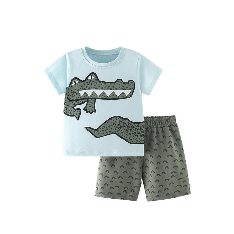 Summer Kids Cartoon Crocodile T-Shirt & Shorts Set – Boys’ Casual Outfit