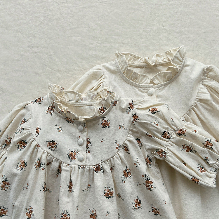 Infant Baby Sisters Clothing Romper or Dress In Autumn Outfit Wearing